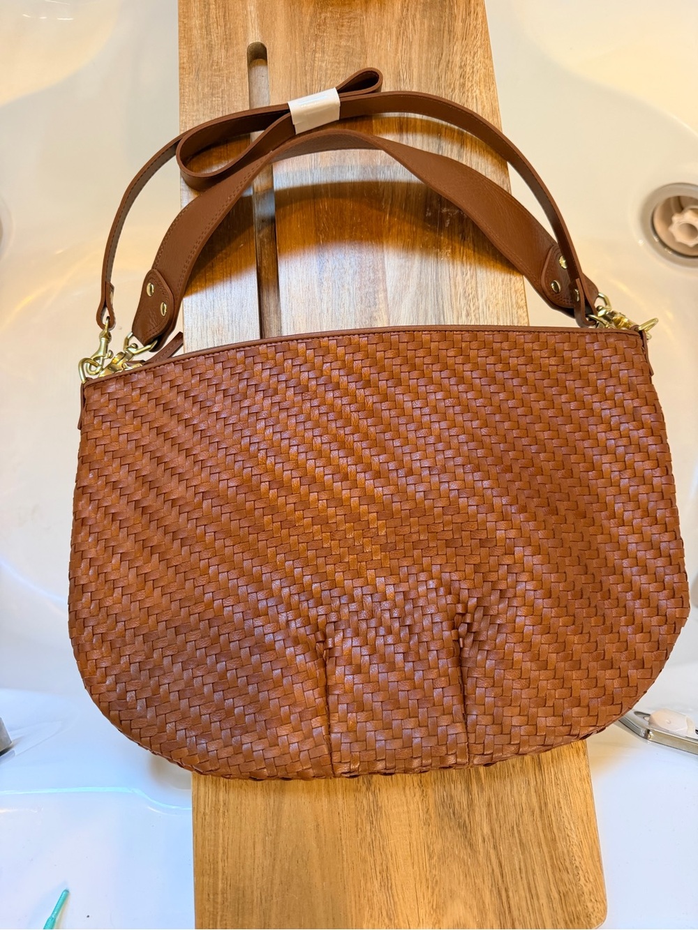 Clare V moyen messenger crossbody bag - Hazelnut Woven Zig-Zag NWT $525